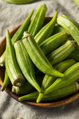 Raw Green Organic Okra Pods