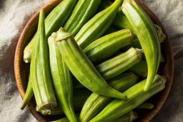 Raw Green Organic Okra Pods