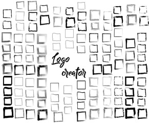 Set of unique ink sketched shapes for logotype, brand style, badge or emblem.