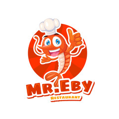 restaurant logo with shrimp logo character 