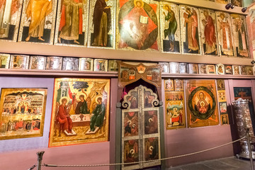 Fragment of the orthodox iconostasis inside the ancient Church