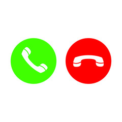 Accept call and decline phone icons. Green and red buttons with handset. Vector symbol set isolated on white background