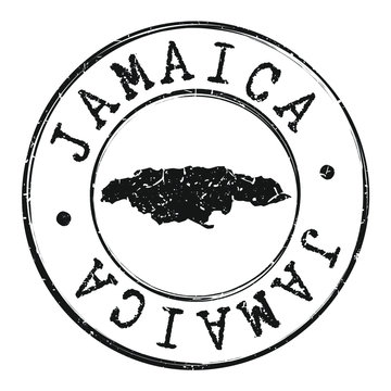 Jamaica Map Silhouette Postal Passport Stamp Round Vector Icon.