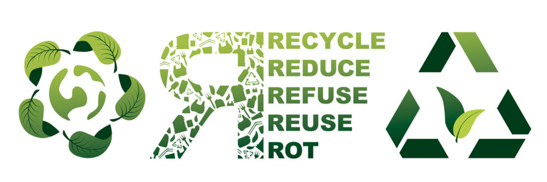 recycling symbols. environmental symbols in the circle and triangle from a plants