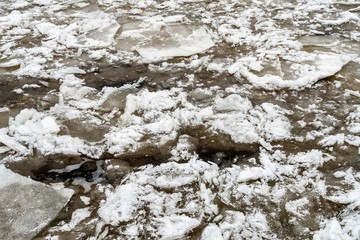 St. Petersburg, Russia, February 2020. Ice on the river as a magnificent structural background. 