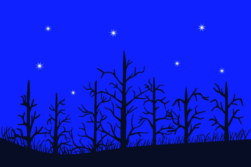 trees without leaves, grass, forest night. eps10 vector stock illustration