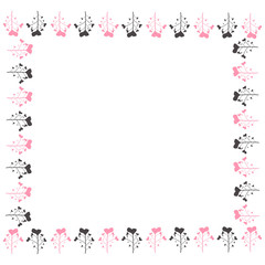 Delicate background, frame, scrapbook, with pink flowers, roses, balls and hearts.