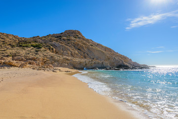 Santa Maria Beach, Cabo San Lucas, Mexico. Different stages of the fantastic ocean waves. Rocky and sandy beach.