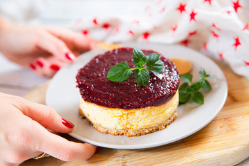 cake with raspberries and cheese