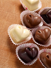 Chocolate heart candies, close up