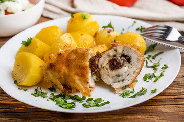 Chicken breast stuffed with cheese and dried tomatoes.