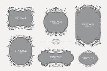 Vintage ornament frame design with calligraphy swirl in banner and label. illustration vector luxury style. Tag or Badges style roman.