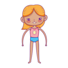 blonde little girl with sport clothes cartoon character