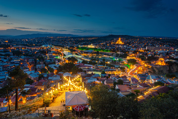 Evening Tbilisi, Georgia. A lot of lights and lanterns in the historic city center.