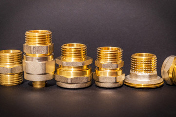 Set of brass fittings is often used for water and gas installations