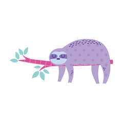 sloth sleeping on branch tree animal cartoon doodle color