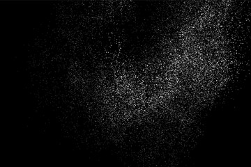 White Grainy Texture Isolated On Black Background. Dust Overlay. Light Coloured Noise Granules. Snow Vector Elements. Digitally Generated Image. Illustration, Eps 10.