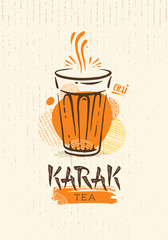 Karak Milk Chai Illustration On Organic Background. Spicy Hot Tea Design Element Vector Design - obrazy, fototapety, plakaty