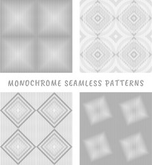 Set of 4 monochrome seamless patterns based on photo of corrugated cardboard texture
