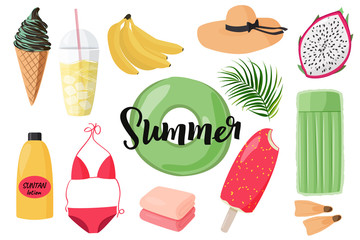 Summer collection of elements. Beach party collection.