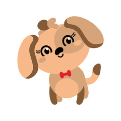 Cute puppy cartoon hand drawn vector illustration. Big eyes. Funny kawaii animal. Can be used for t-shirt print, kids fashion , baby shower , birthday card