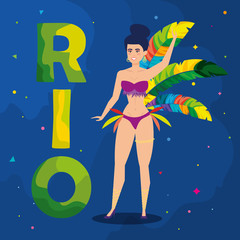 poster of carnival rio with exotic dancer and decoration vector illustration design