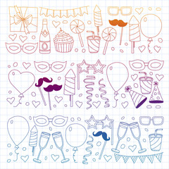 Vector pattern with bithday icons. Holiday and celebration.