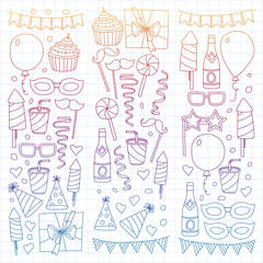 Vector pattern with bithday icons. Holiday and celebration.