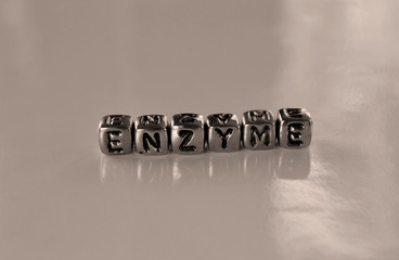 Enzyme -  word from metal blocks - concept sepia tone photo on shine background