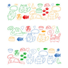 Vector pattern with cute little cats and kittens for children.