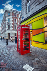 Famous British Icon Red Telephone Booth Cabin Communication, Vienna Austria.