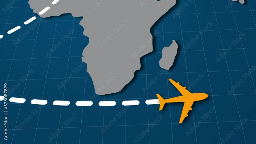 Poster 3d animation motion design airplanes flying according to routes around world map. world map with air