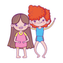 happy childrens day, smiling little boy and girl cartoon