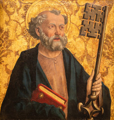 Vienna, Austria. 2019/11/7. Painting of Saint Peter (c. 1465) by Michael Pacher (c. 1435–1498)....