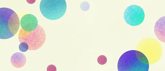 Rollo Abstract modern art background style design with circles and spots in colorful pink, blue, yellow, red, green, and purple on light beige or white background © Arlenta Apostrophe