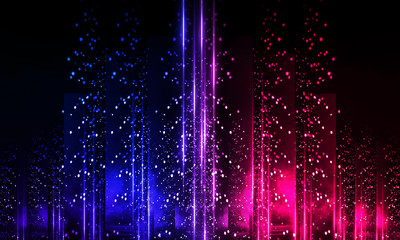 Background of empty show scene. Empty dark modern abstract neon background. Glow of neon lights on...