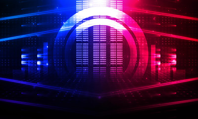 Background of empty show scene. Empty dark modern abstract neon background. Glow of neon lights on...