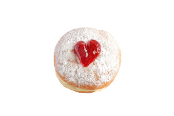 Jelly doughnut isolated on white background. Top view