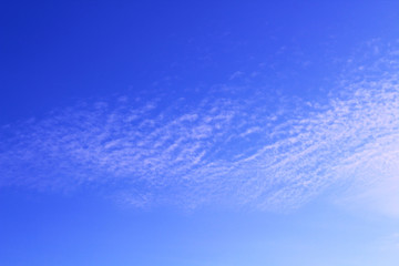 Fototapeta na wymiar Beautiful blue sky and white thin cirrus clouds. Background. Scenery. Panorama.