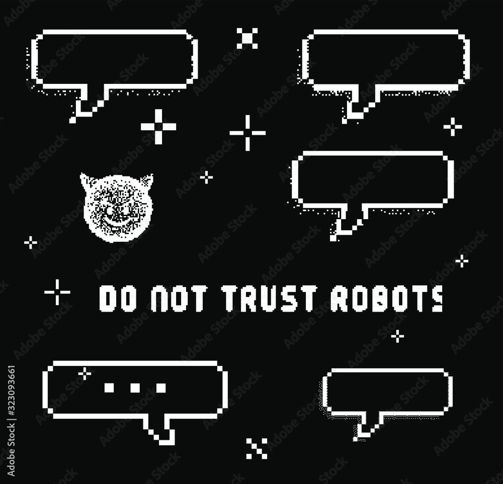 Poster set of vector elements in pixel art style: speech bubbles, stars and sparkles. vector illustration f