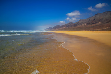 Fuerteventura, Canary Islands, wide and deserted Cofete beach on the Jandia Peninsula.
