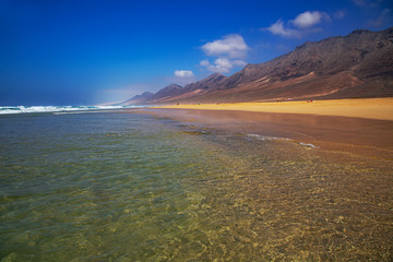 Fuerteventura, Canary Islands, wide and deserted Cofete beach on the Jandia Peninsula.