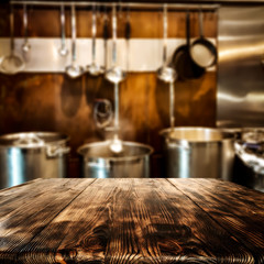 Desk of free space and kitchen interior 