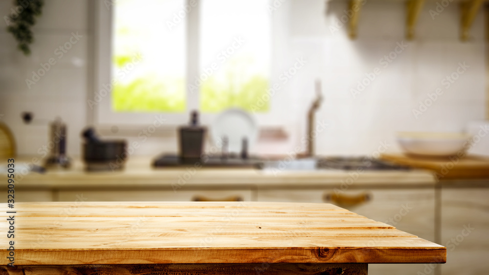 Wall mural table background of free space and spring window background