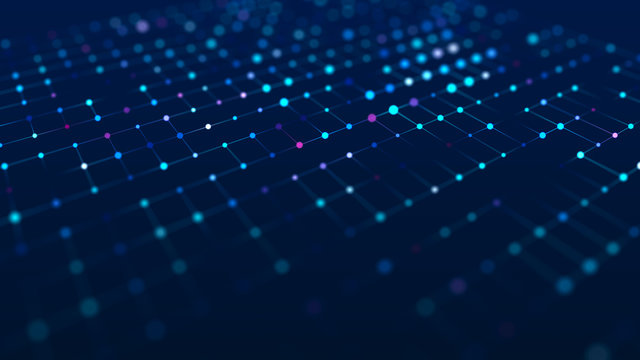 Futuristic abstract mesh. Wave with the connection of dots and lines. 3D rendering.