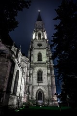 Saint Matthias old cathedral  architecture at night in Cluj, Romania