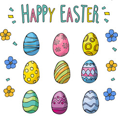 Greeting card with eggs and flowers