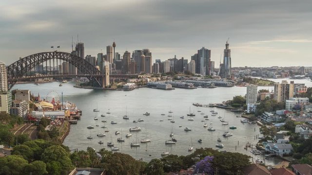 sunset, time lapse of Sydney harbor, New South Wales, Australia
