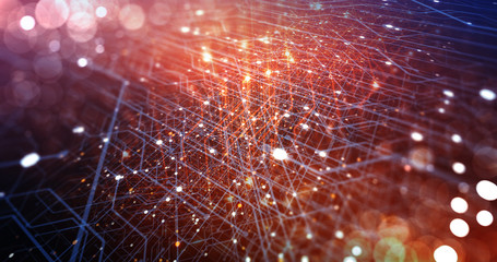 Abstract tech background made of printed circuit board. Depth of field effect and bokeh. internet...