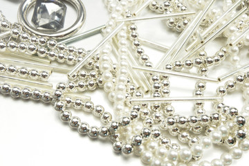 set of necklaces and bead accessory background 